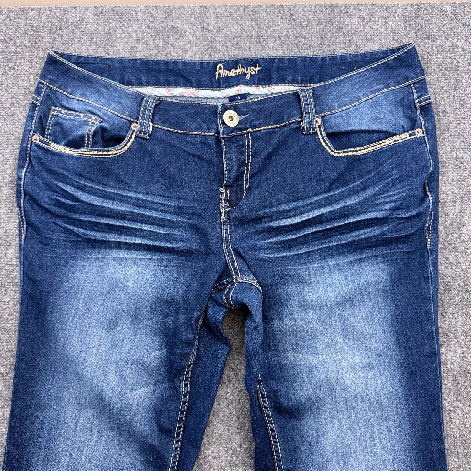 Amethyst Bootcut Jeans Womens 18 Stretch Blue Denim Flap Pocket Y2K Mid Rise