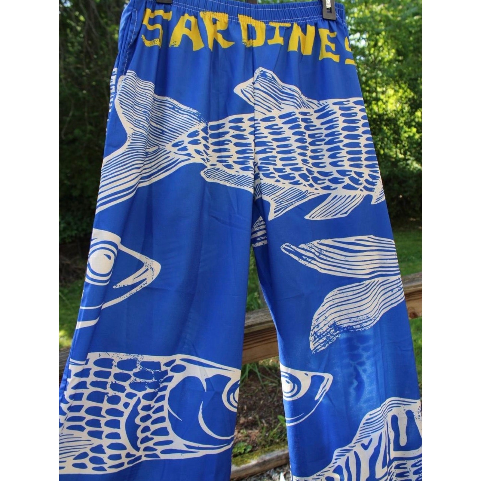 Sardines Fish Print Linen Blend Wide Leg Pants – Size 1XL (Fits Like XL) 🐟💙