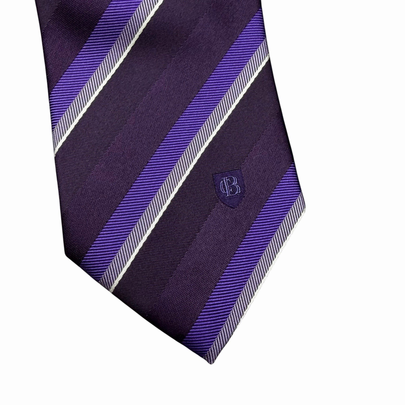 Black Label Crestbridge Mens Tie Purple Striped Satin Silk Japan 3.25″ x 59″ euc