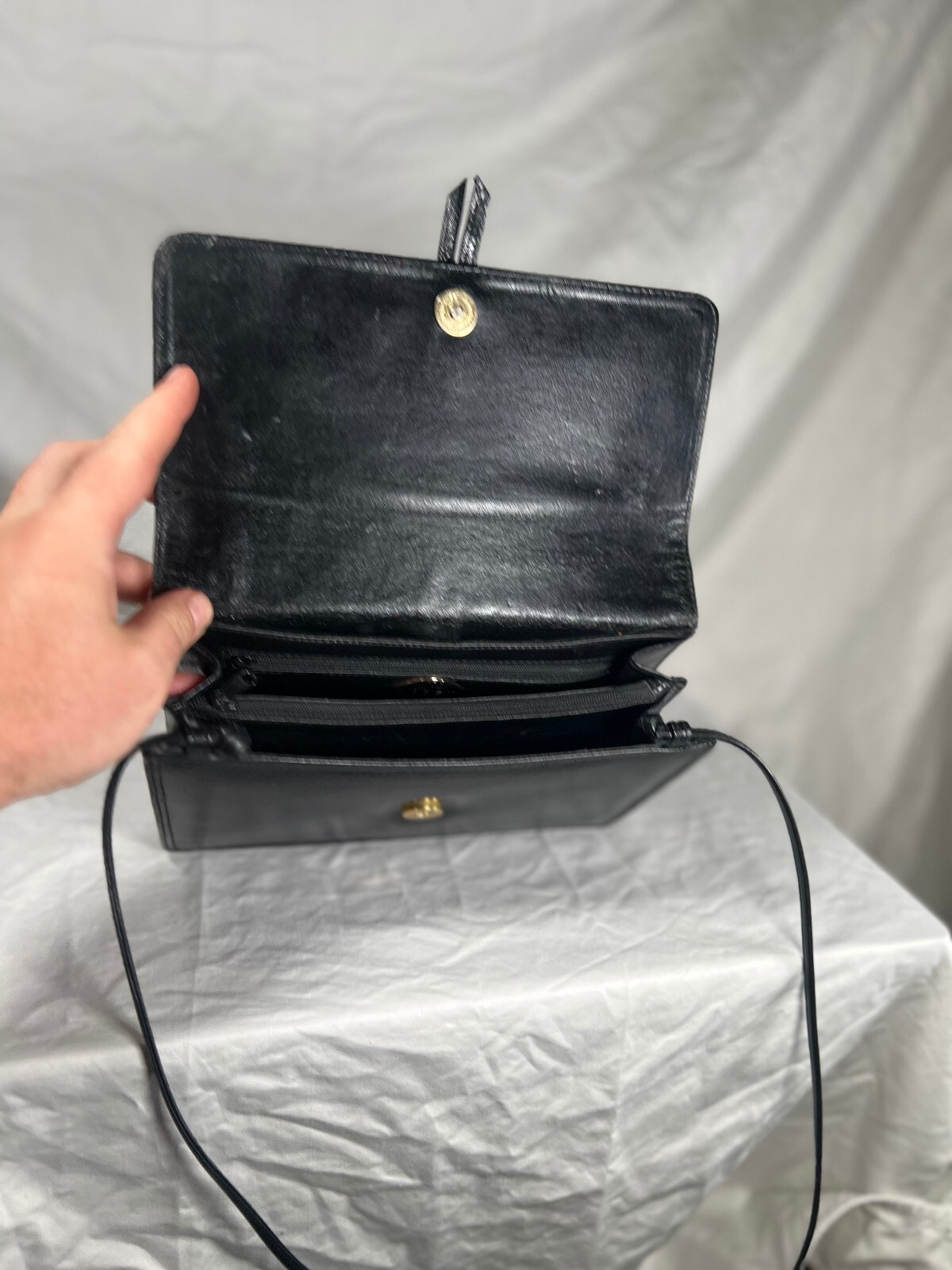 Vintage Koret Black Genuine Leather Organizer Crossbody Shoulder Bag