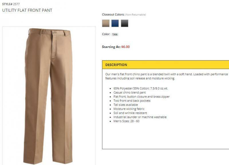 Men Pants khaki tan chino 28 32 34 36 38 40 42 46 52 54 flat Edwards 2577 NEW