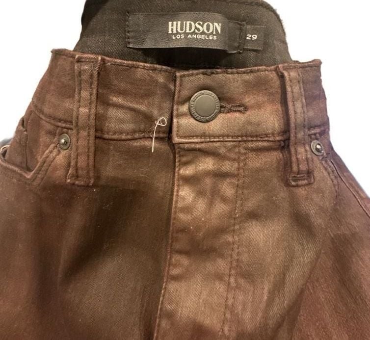 Hudson Los Angeles Brown Coated Ankle Zip Skinny Jeans Size 29
