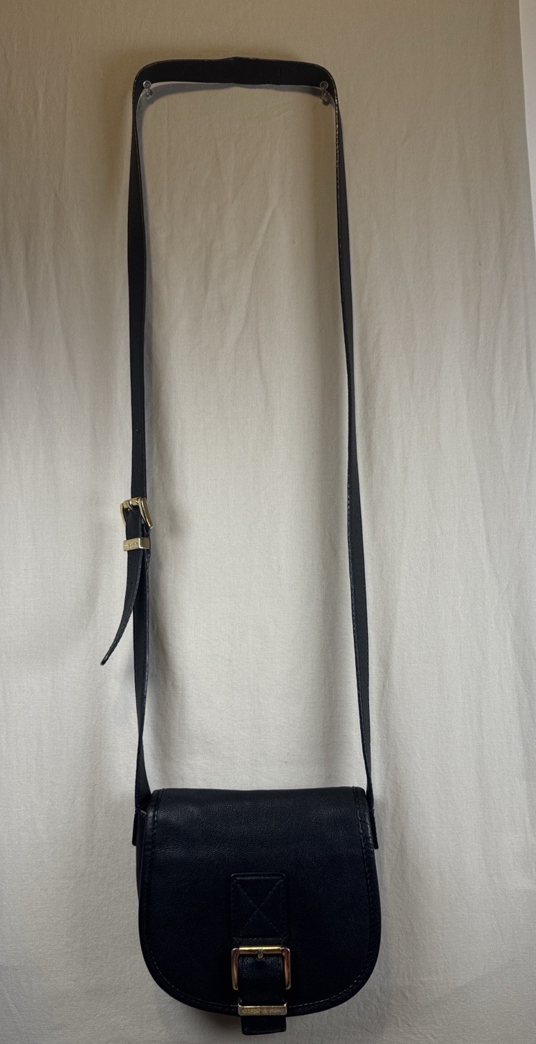 Michael Kors Black Leather Small Saddle Crossbody Bag Gold Buckle