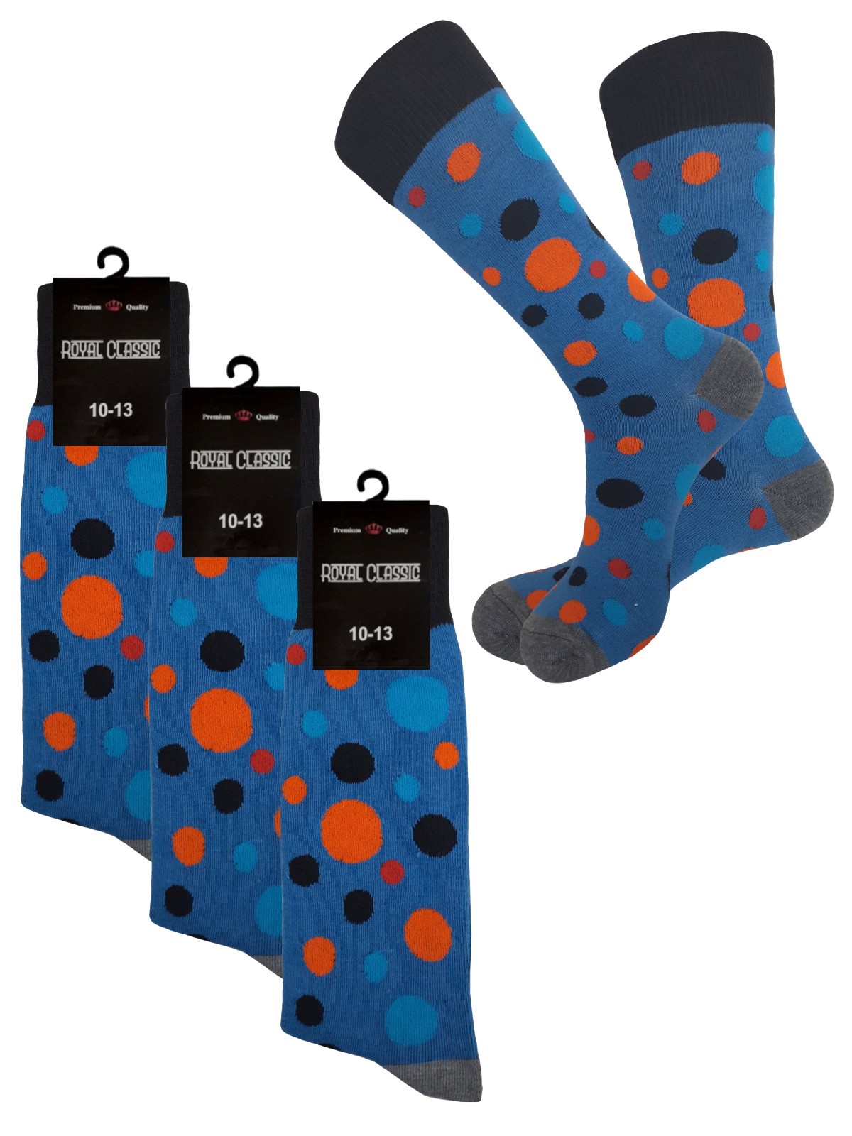BLUE MULTICOLOR POLKA DOT COTTON NOVELTY DRESS SOCKS 10-13 TRUE TO SIZE