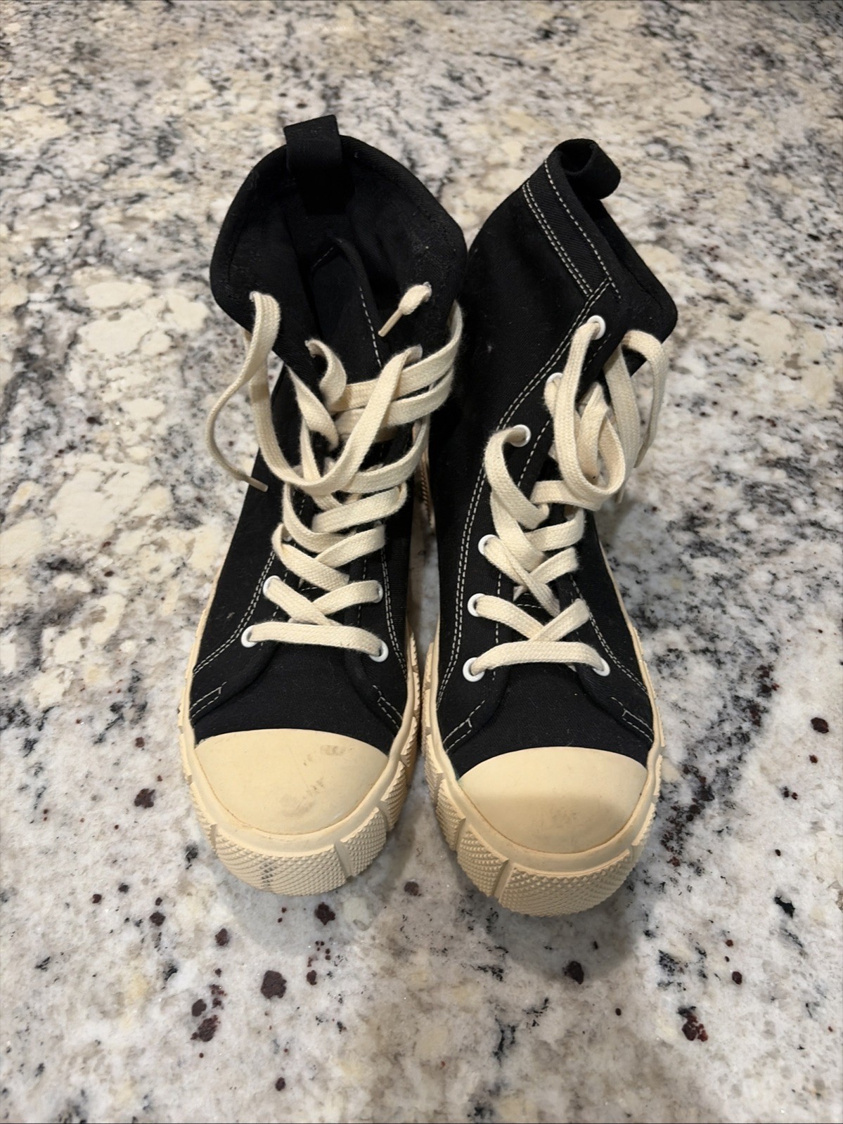 Zara Womens High Top Canvas Shoes Boots Black Size US 7 EU 38 Hiking Chunky NEW