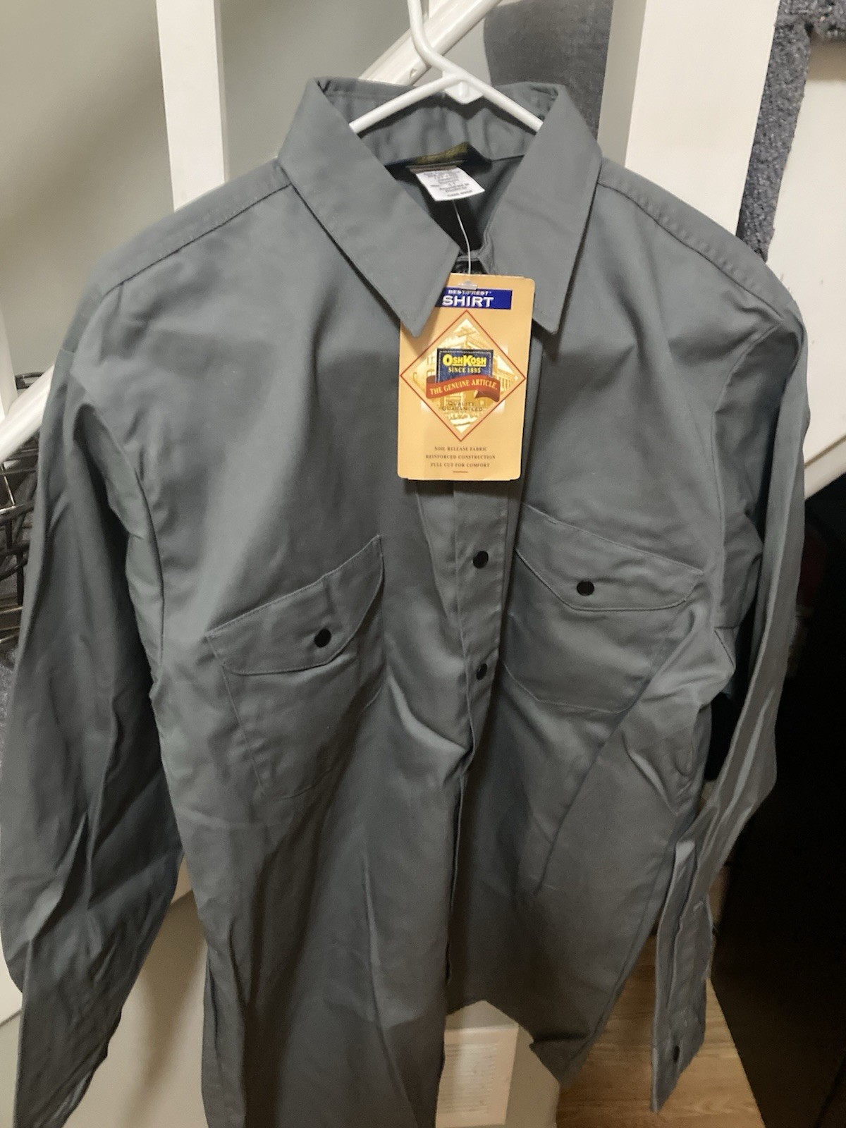 VTG OshKosh B’Gosh Work Shirt Men’s Size Large/Tall Gray Snap Dual Pocket NEW