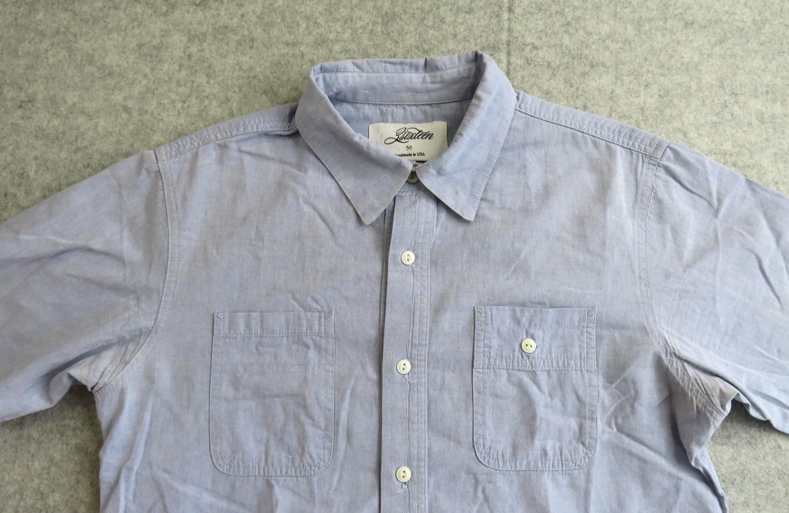 3sixteen Shirt Mens Large Blue Chambray Short Sleeve Button Front Made USA