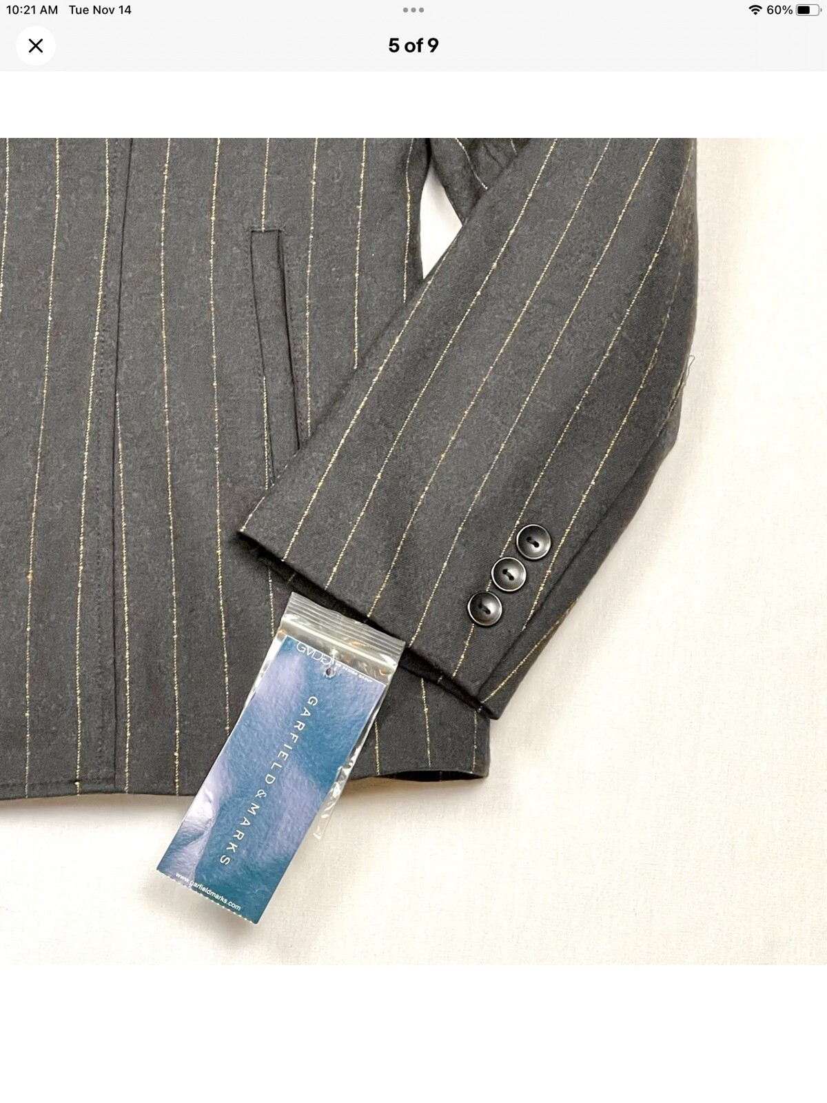 Garfield Marks Brown Grey Pinstripe Blazer Coat Jacket Women’s 12 NWTS Wool