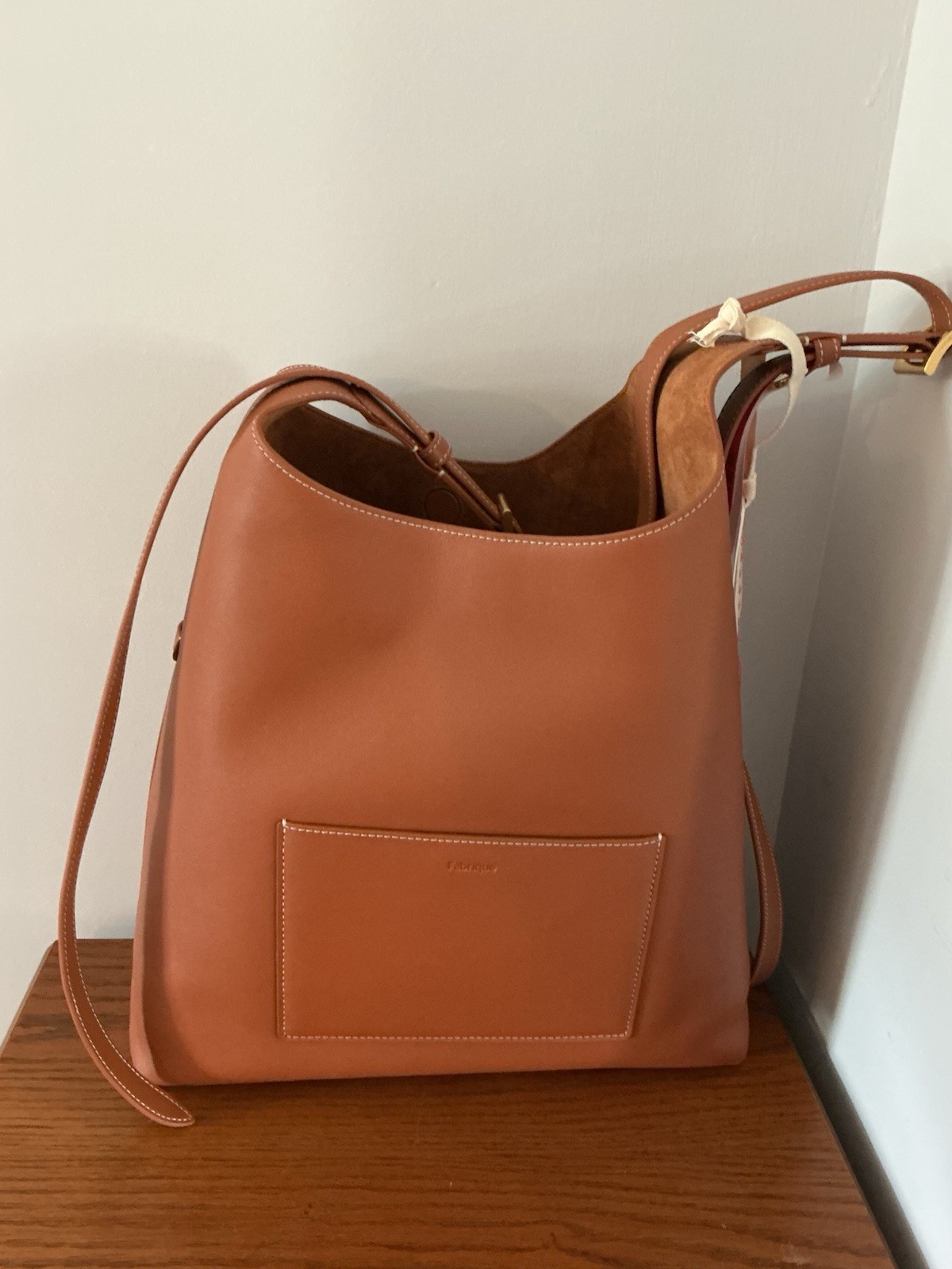 Nwt $488 Fabrique Brown Nappa Leather Duomo Double Buckle Strap Medium Hobo Bag