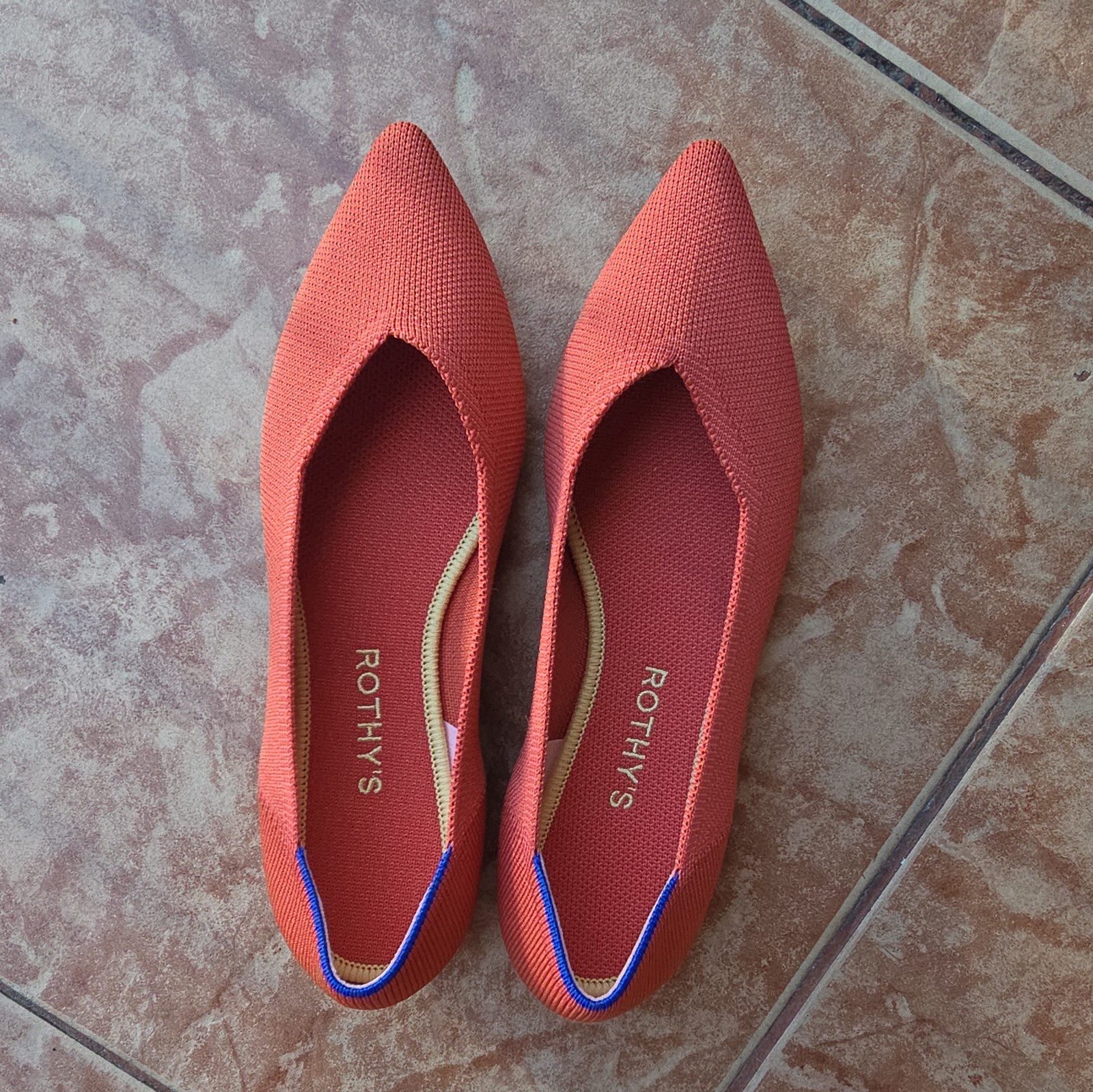 Rothy’s Point Copper Orange shoes flats NEW Size 8