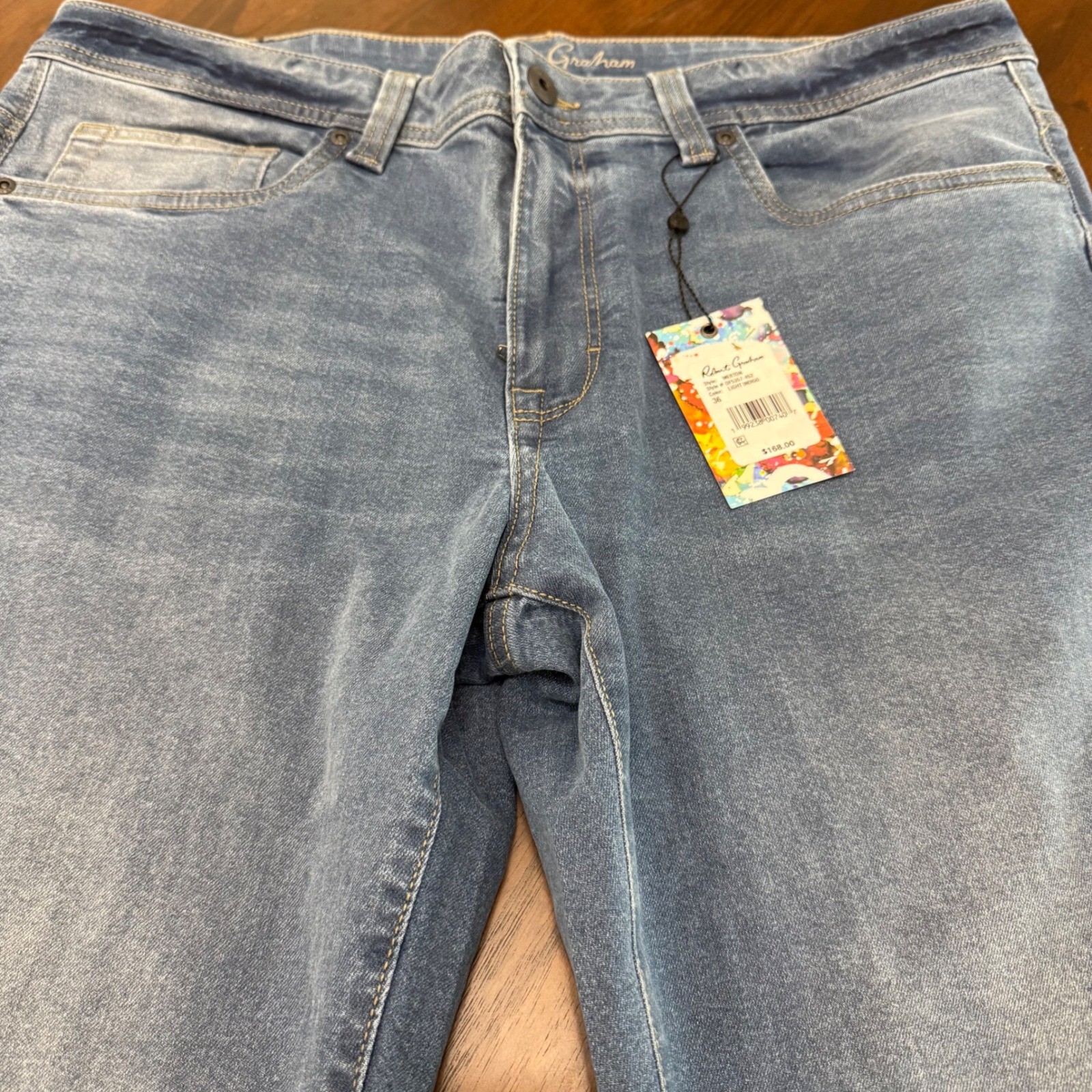 Robert Graham Merton Mens Light Indigo Straight Leg Jeans 36×34 OF5357-452 NEW