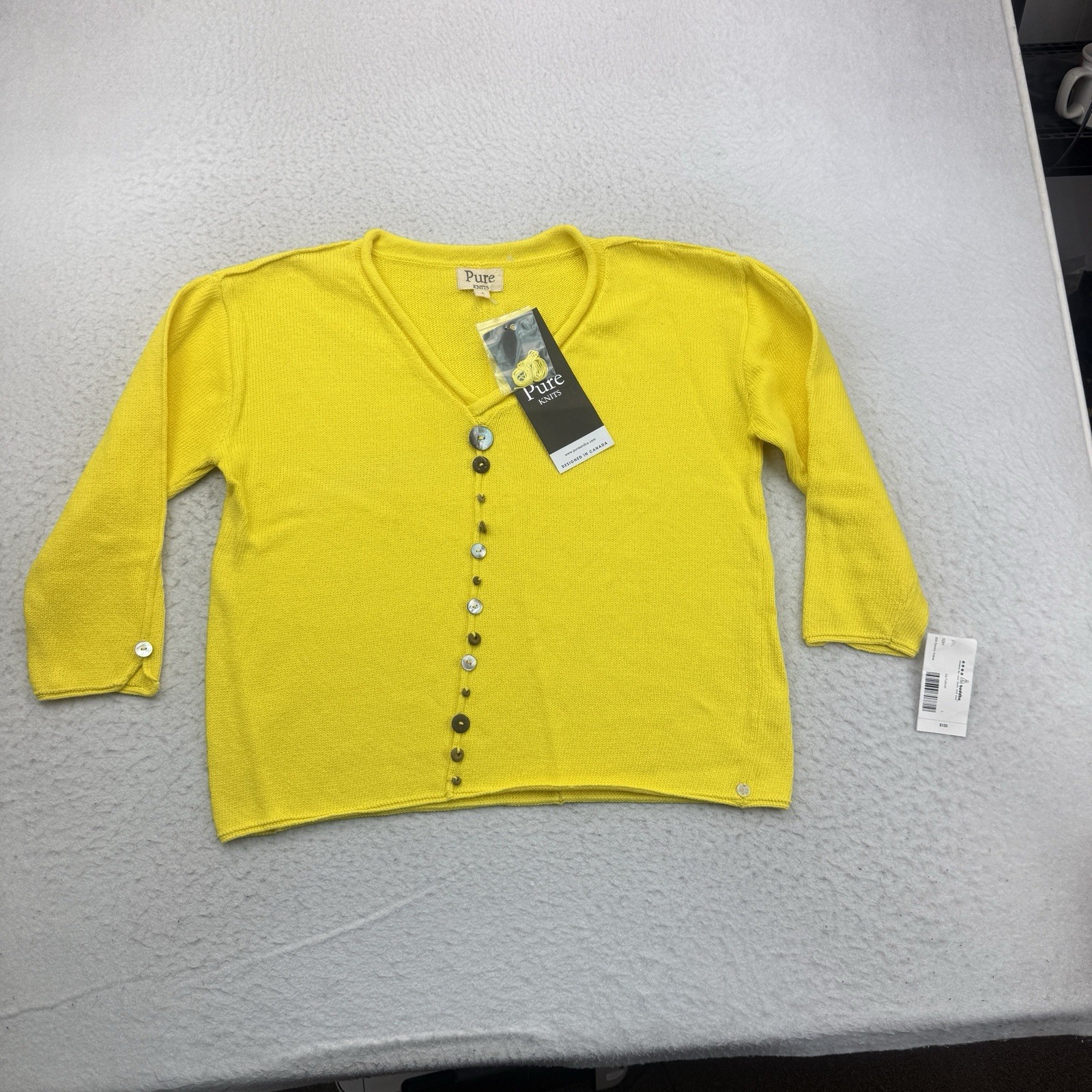 Pure Knits Neon Buddha Sweater Womens Large L Iris Pullover Electric Yellow NWT