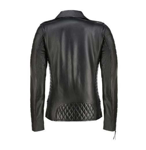 Womens Black Quilted Leather Jacket Genuine Leather Biker Motorcycle Zip Coat