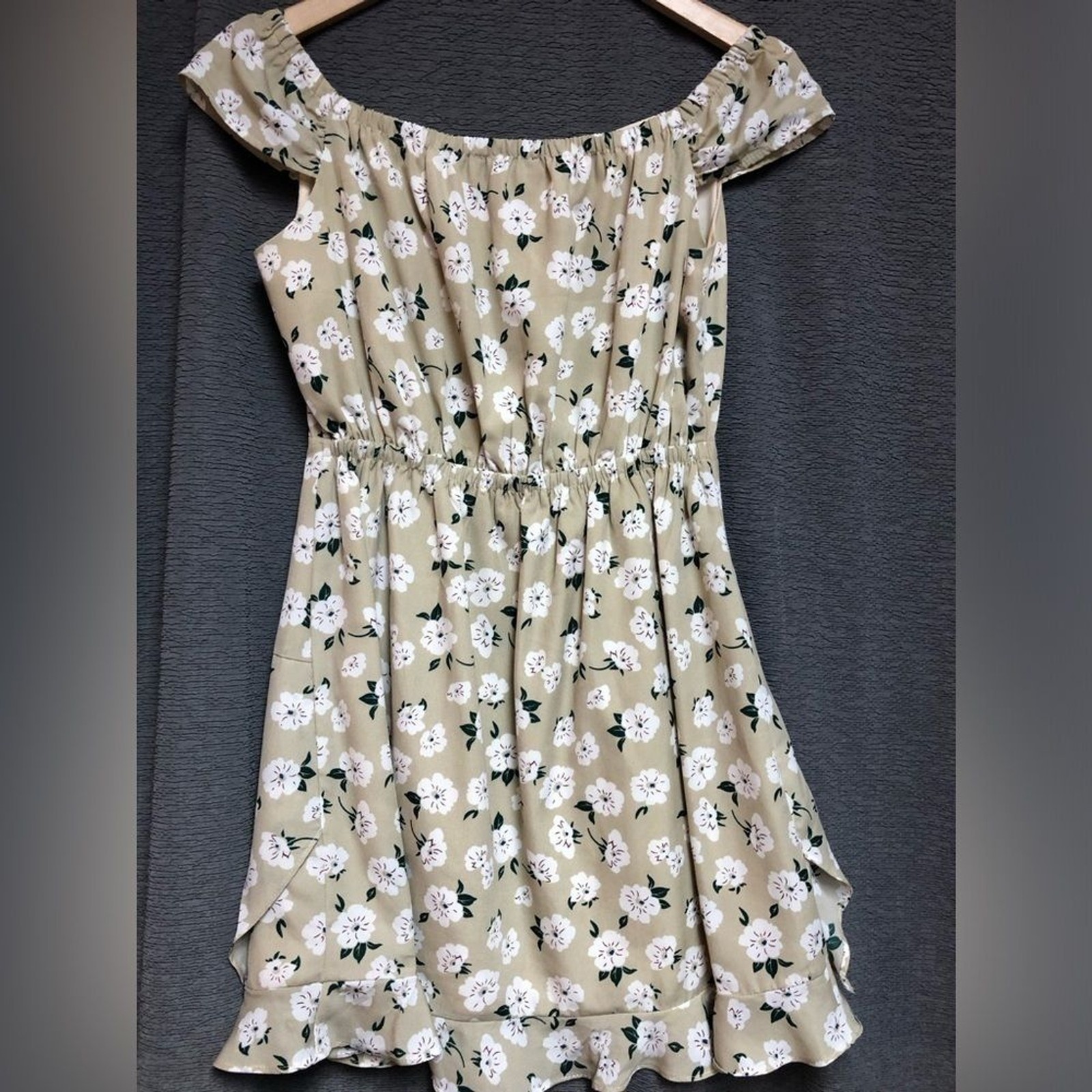 Sugar lips small boat neck off shoulder neck line with curtain ruffle