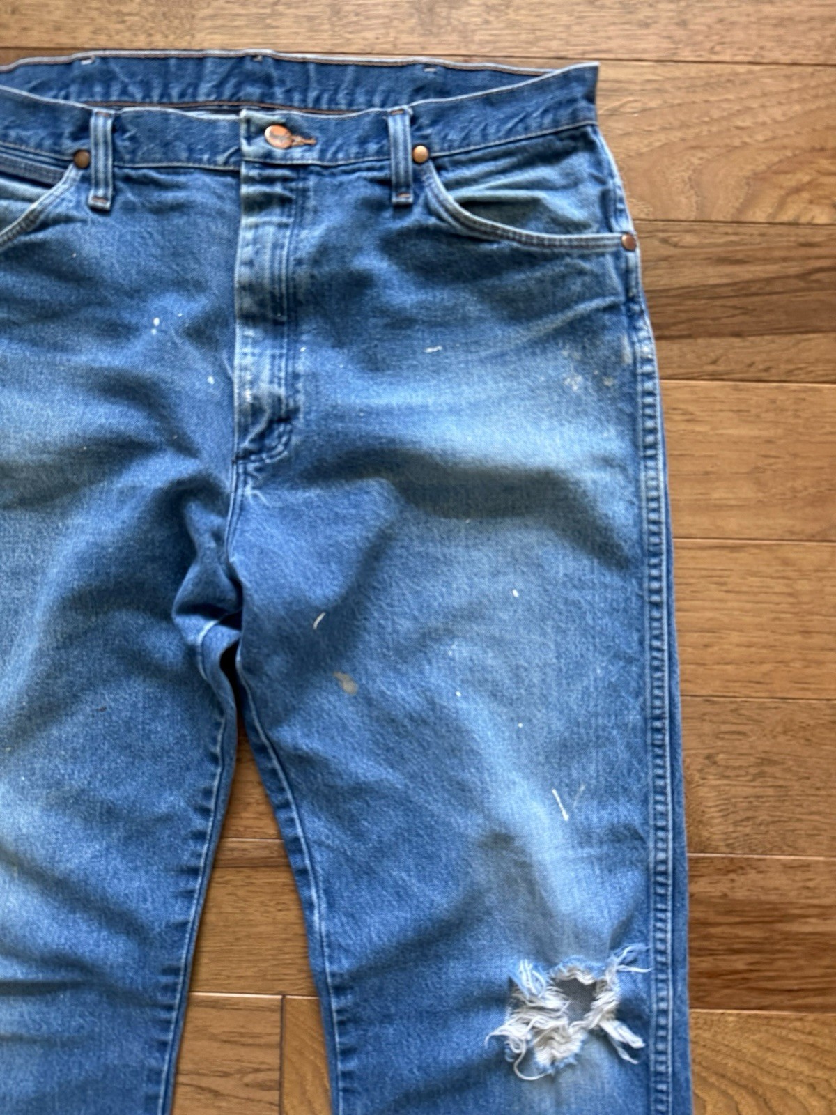 Vintage Wrangler Ranch Jeans Paint Splatter Distressed Aji Workwear 35×32 Mexico