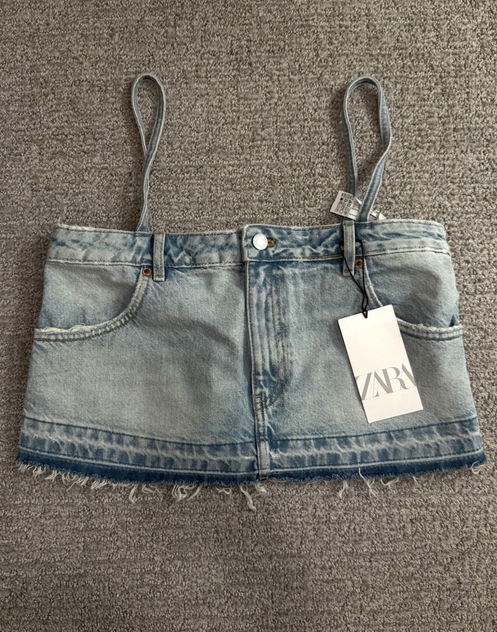 ZARA Skirt Effect Cropped Denim Spaghetti Straps Jean Tank Top