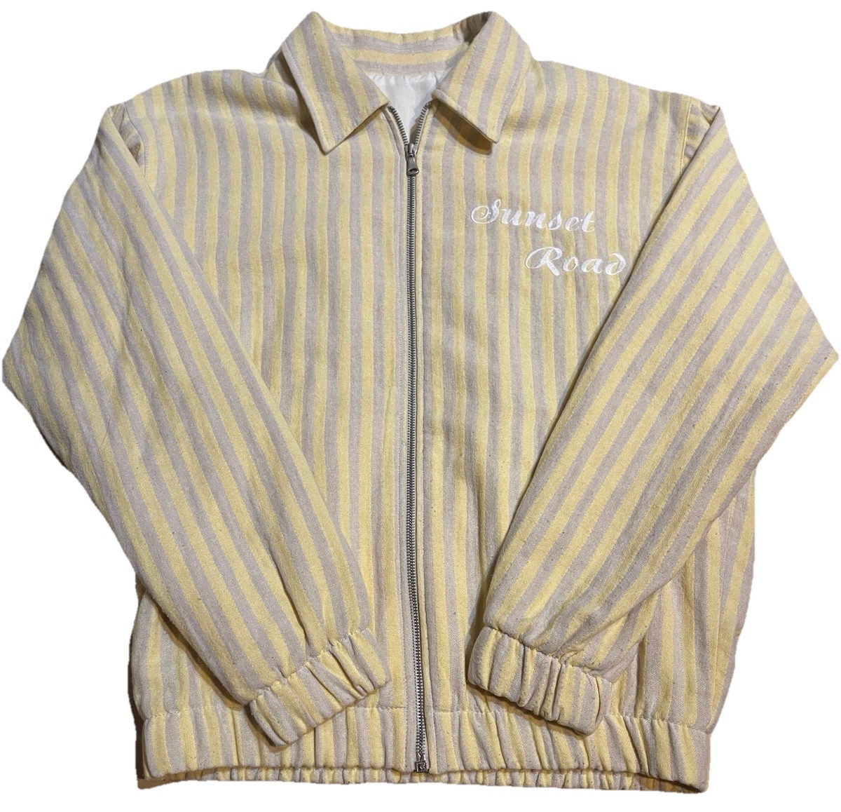 Zara Men’s Sunset Road Full Zip Striped Jacket Yellow Beige Size Small