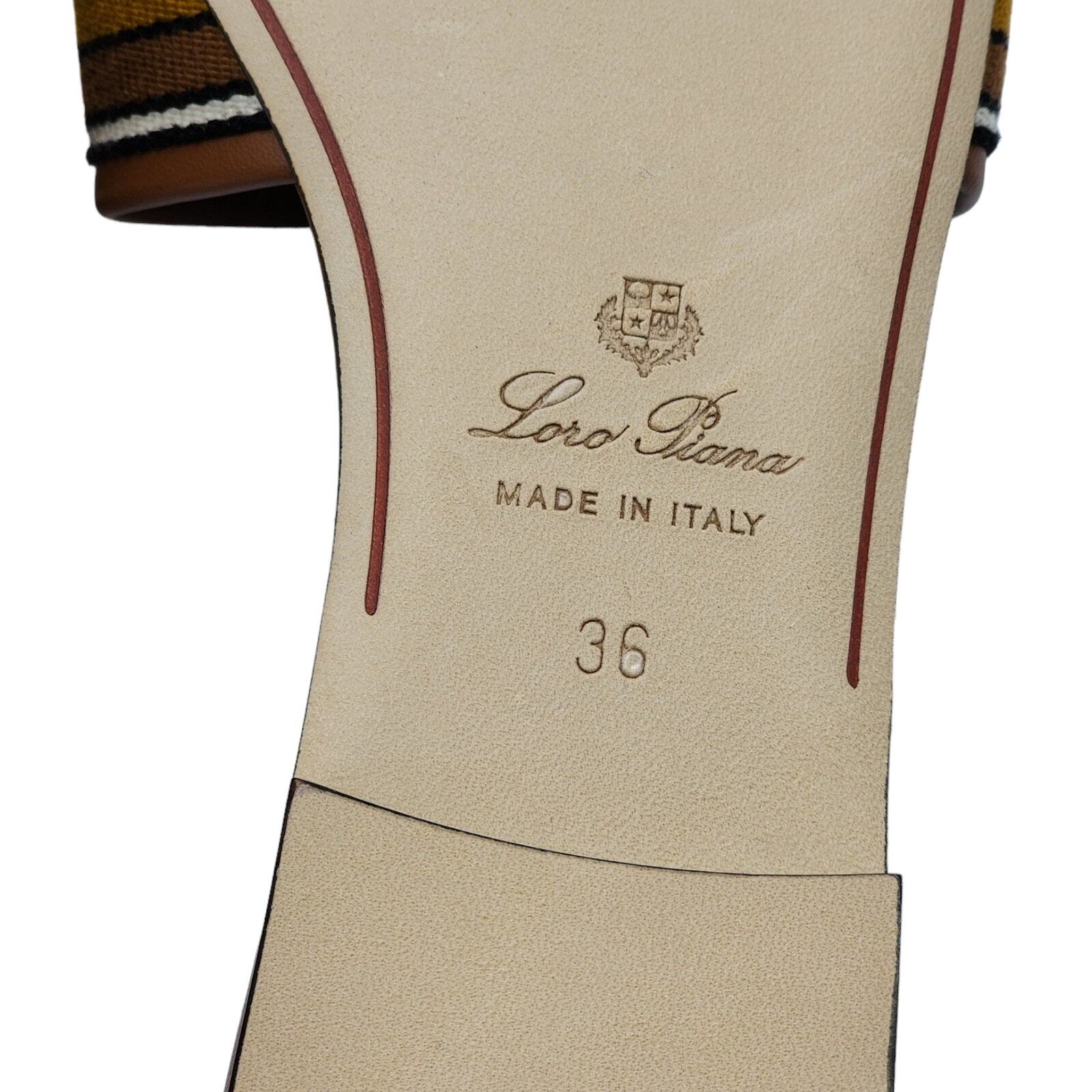 Loro Piana The Suitcase Stripe Sandals Fabric Leather Brown EU 36 US 5.5 $750