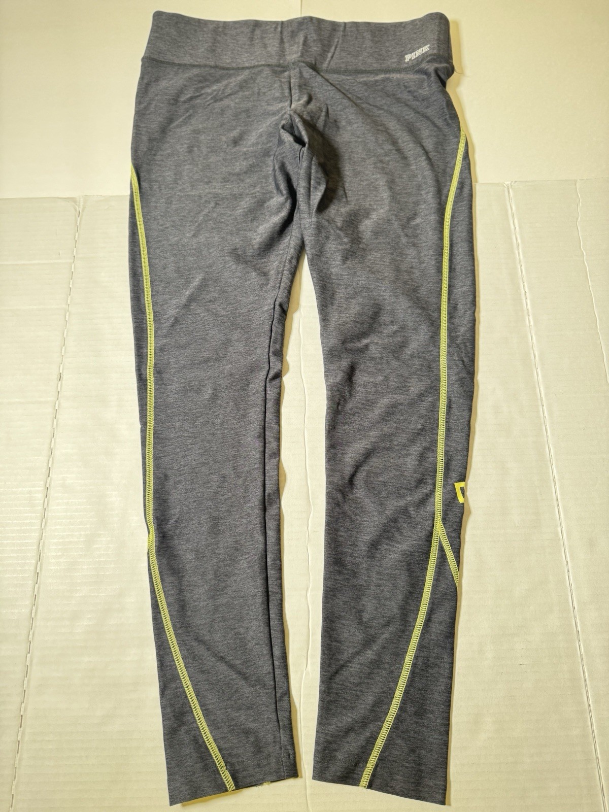 Pre Owned Excellent PINK Victoria’s Secret Yoga Leggings Gray Neon Yellow Size M
