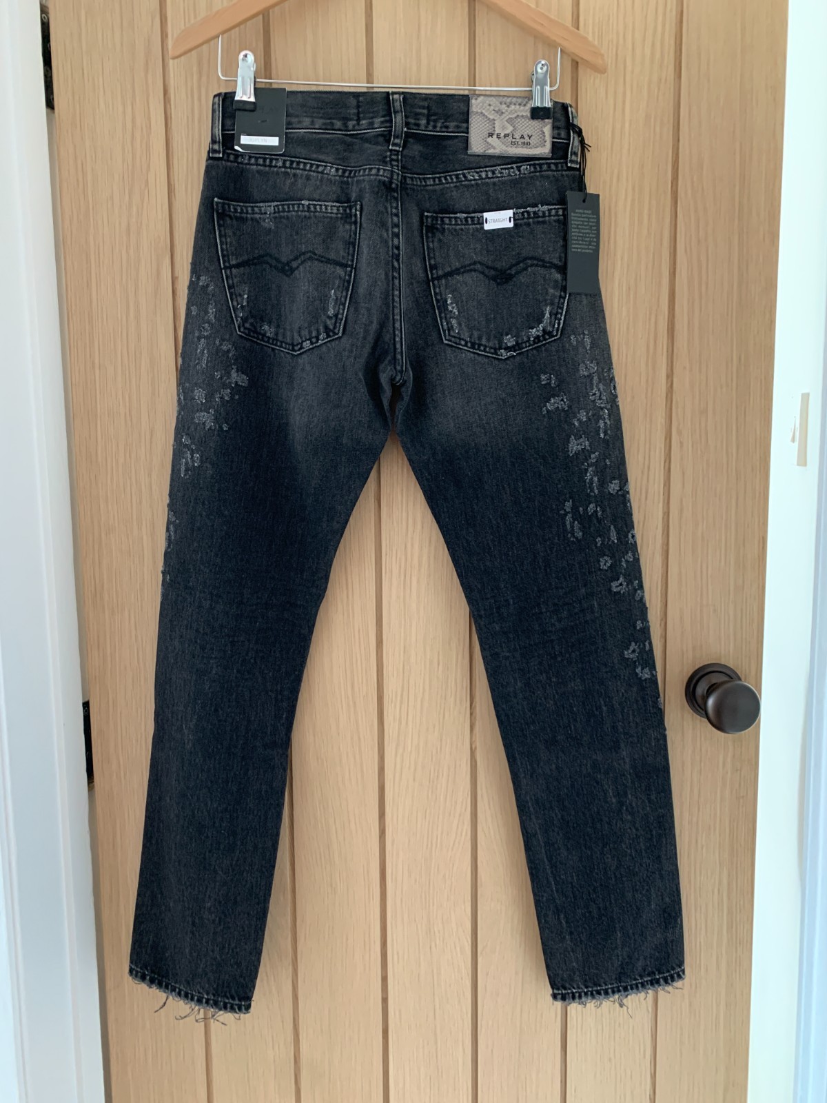 Replay Joplyn Black 25″ Waist x 30″ Length Distressed Mid Rise Jeans NWT