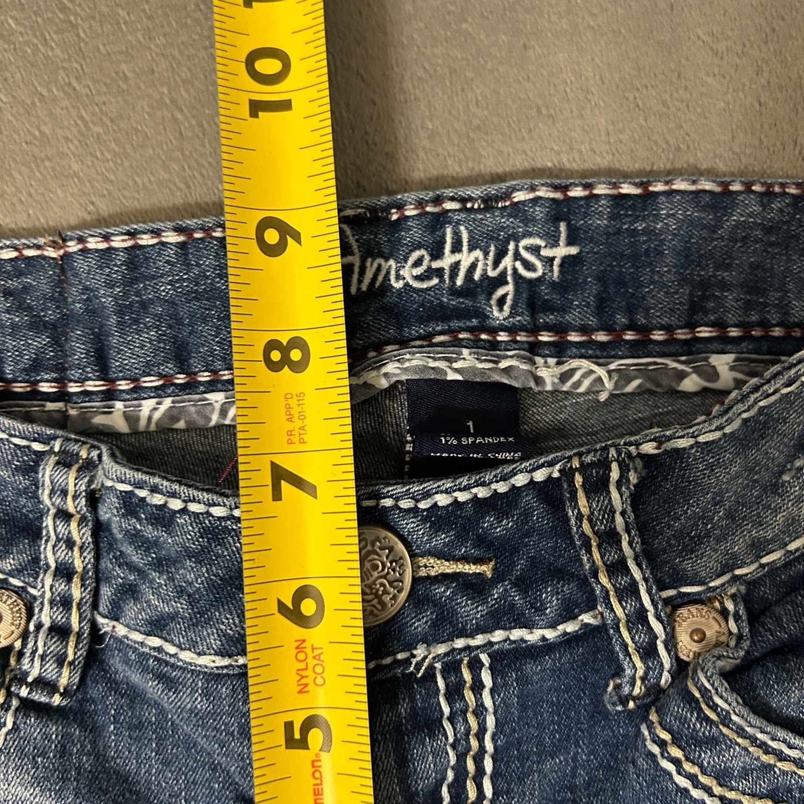 Amethyst Jeans Womens 1 Bootcut Low Rise Flare Distressed Contrast Stitch 28×29