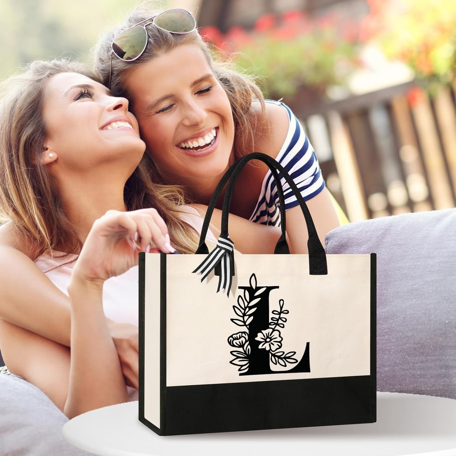 Personalized Initial Canvas Tote Bag, Suitable for Birthday, Wedding, Beach,…