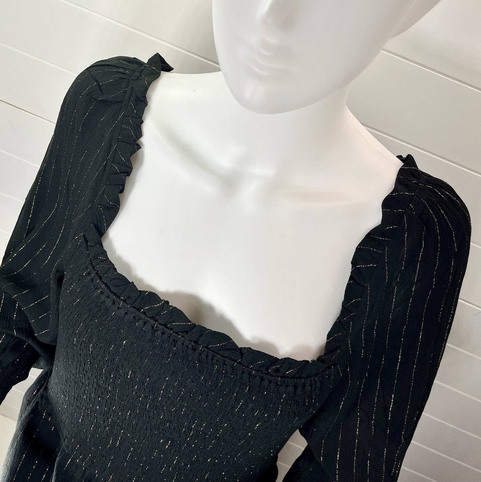 OAT New York Midi Womens L Puff Sleeve Metallic Striped Regency Romantic Goth