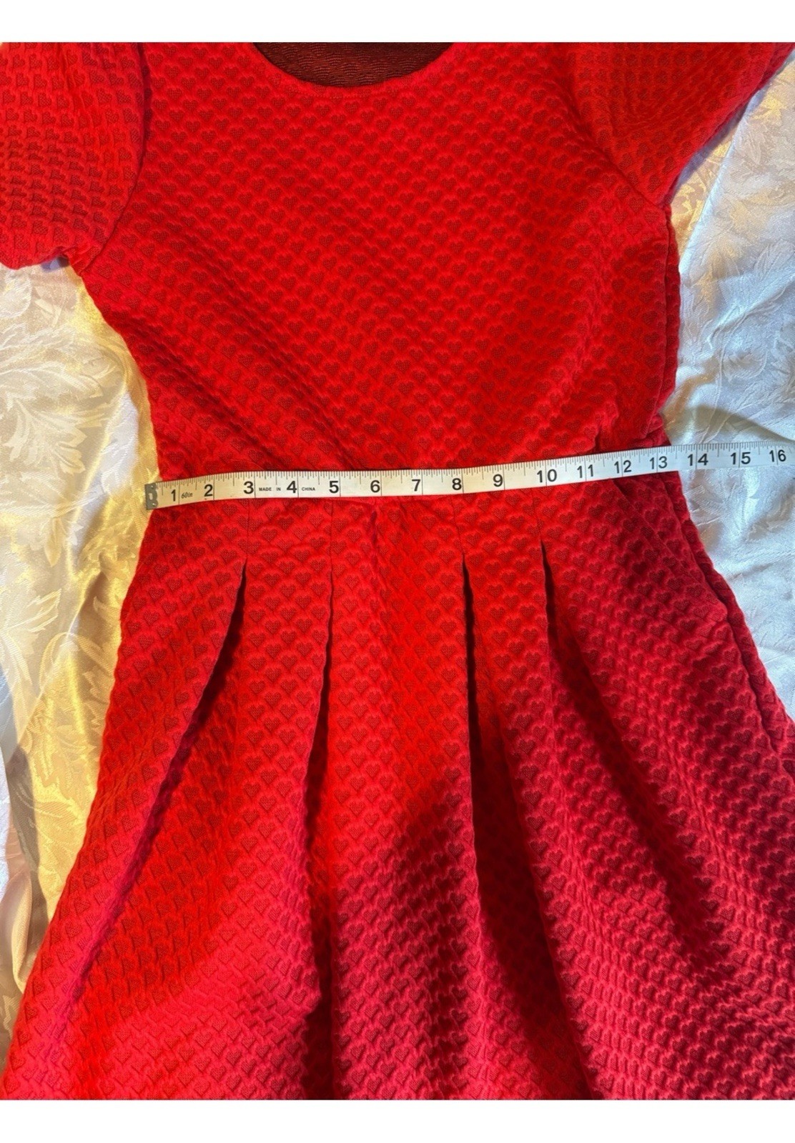 Draper James RSVP Red Heart Textured Fit & Flare Dress with Pockets S