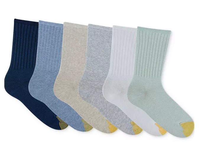 Gold Toe Women’s 6-Pack Ribbed Crew Socks 4585S5, sock sizes 9-11