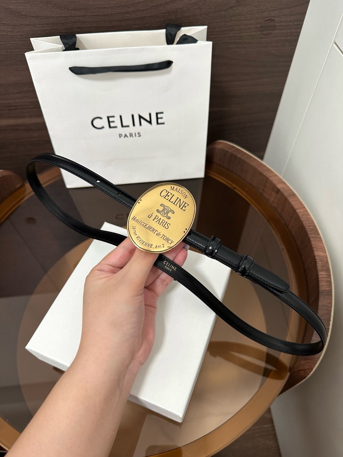 Women Celine Black Leather 13mm/0.51in Belt Size L: 90/36