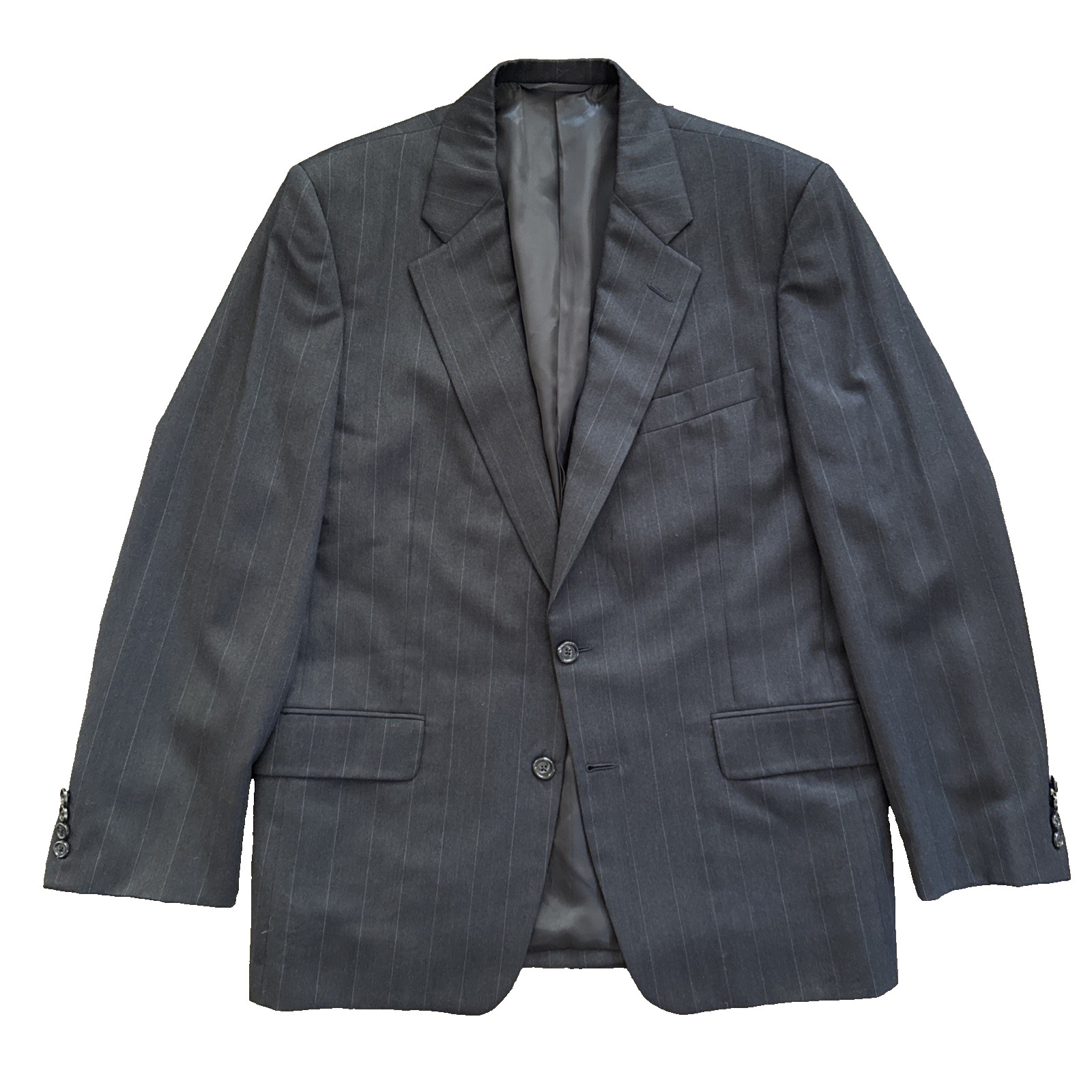 Hickey Freeman Suit Men 42R 32×31 Wool Gray Pinstripe Pleated Cuffed USA