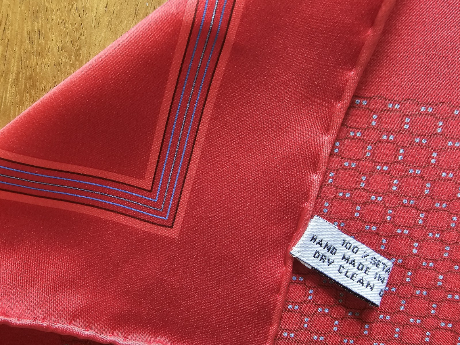 Brioni Silk Pocket Square Burgundy Blue Geometric Medallion Made in Italy Luxury