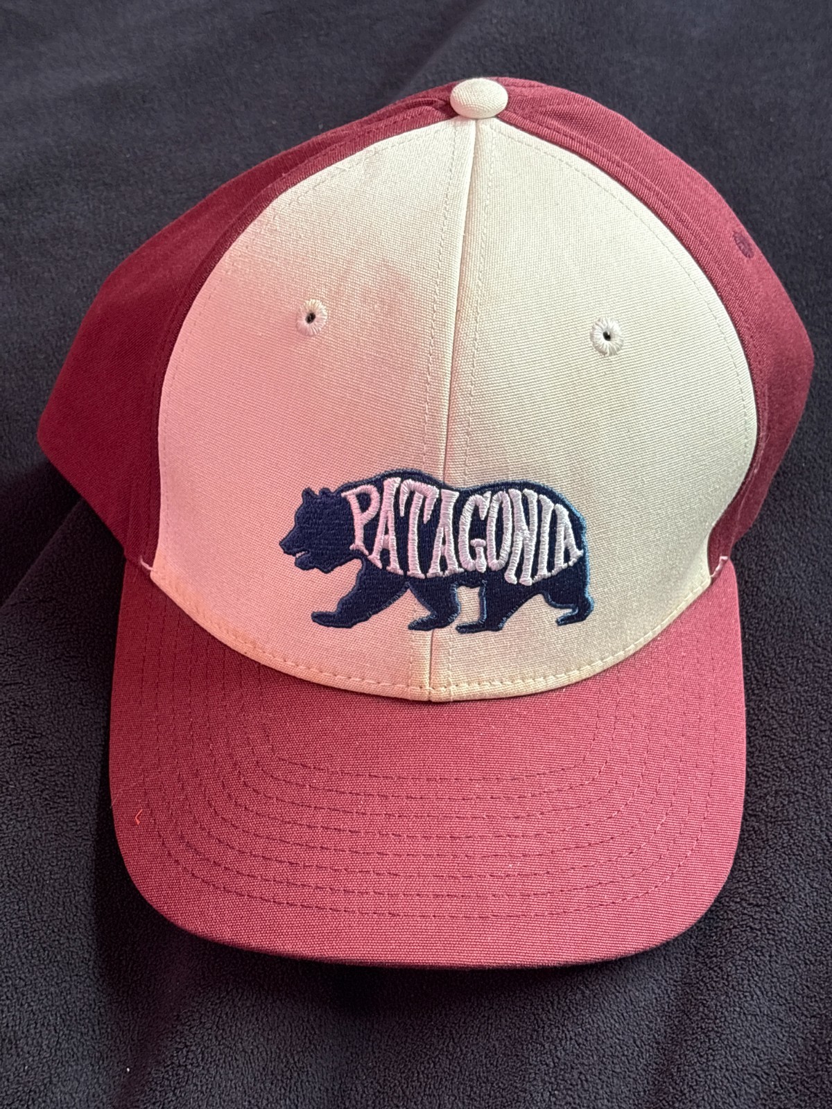 Patagonia Trucker Hat Snap Back Bear Heavan Roger That Logo 2015 Maroon White