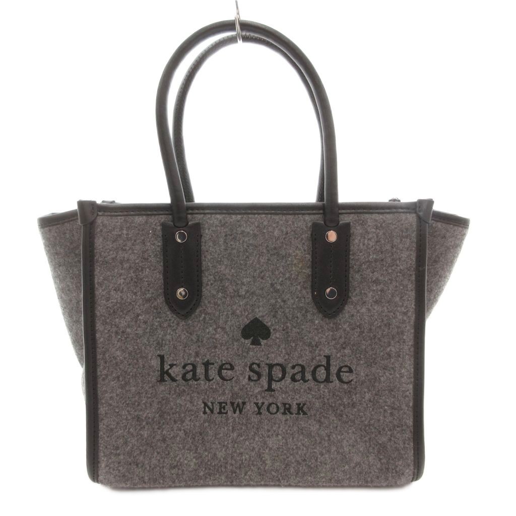 Used Kate Spade handbag shoulder 2WAY felt logo print gray black YJ GY11 Ladies