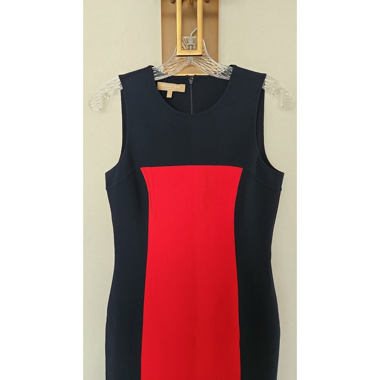 Michael Kors Italy Navy Red Colorblock Virgin Wool Tailored Sheath Dress Size 6