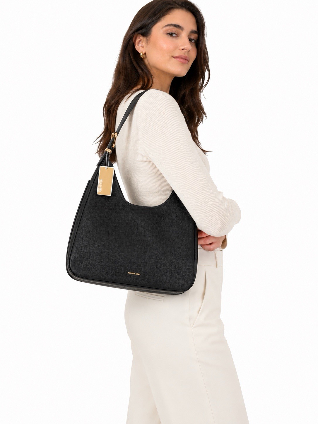 Michael Kors Large Black Leather Shoulder Bag Gold Hardware NWT