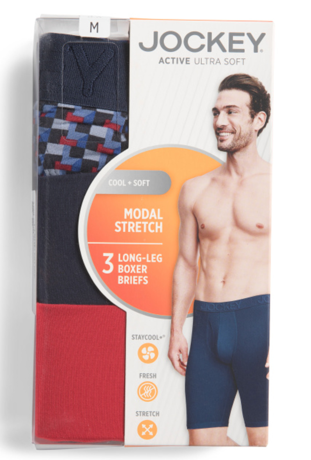 Jockey 3-Pack Active Modal Stretch Long-Leg Boxer Briefs (Red-Black) Underwear