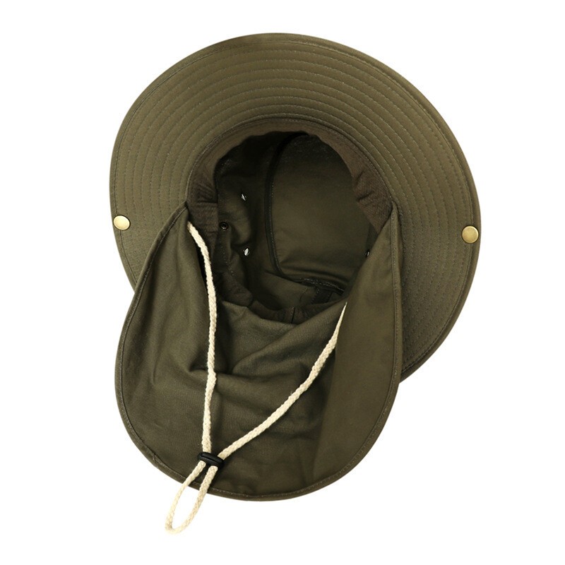Men Bucket Boonie Hat Neck Cover Flap Sun Wide Brim Fishing Outdoor Cap Quickdry