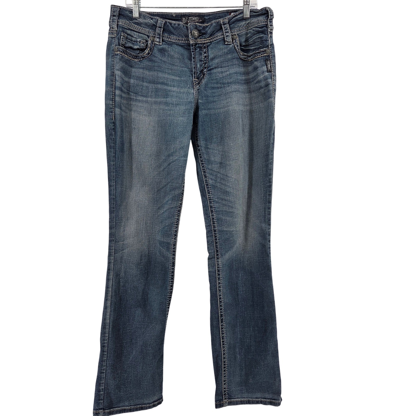 Silver Jeans Suki Mid Baby Boot W34 L33 Blue Super Stretch Denim Y2K Boho