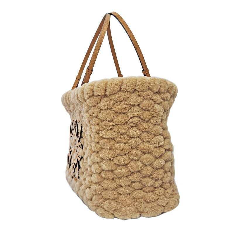 LOEWE Basket Tote Bag Anagram Beige Camel 16.9 x 10.6 inch Unused Authentic