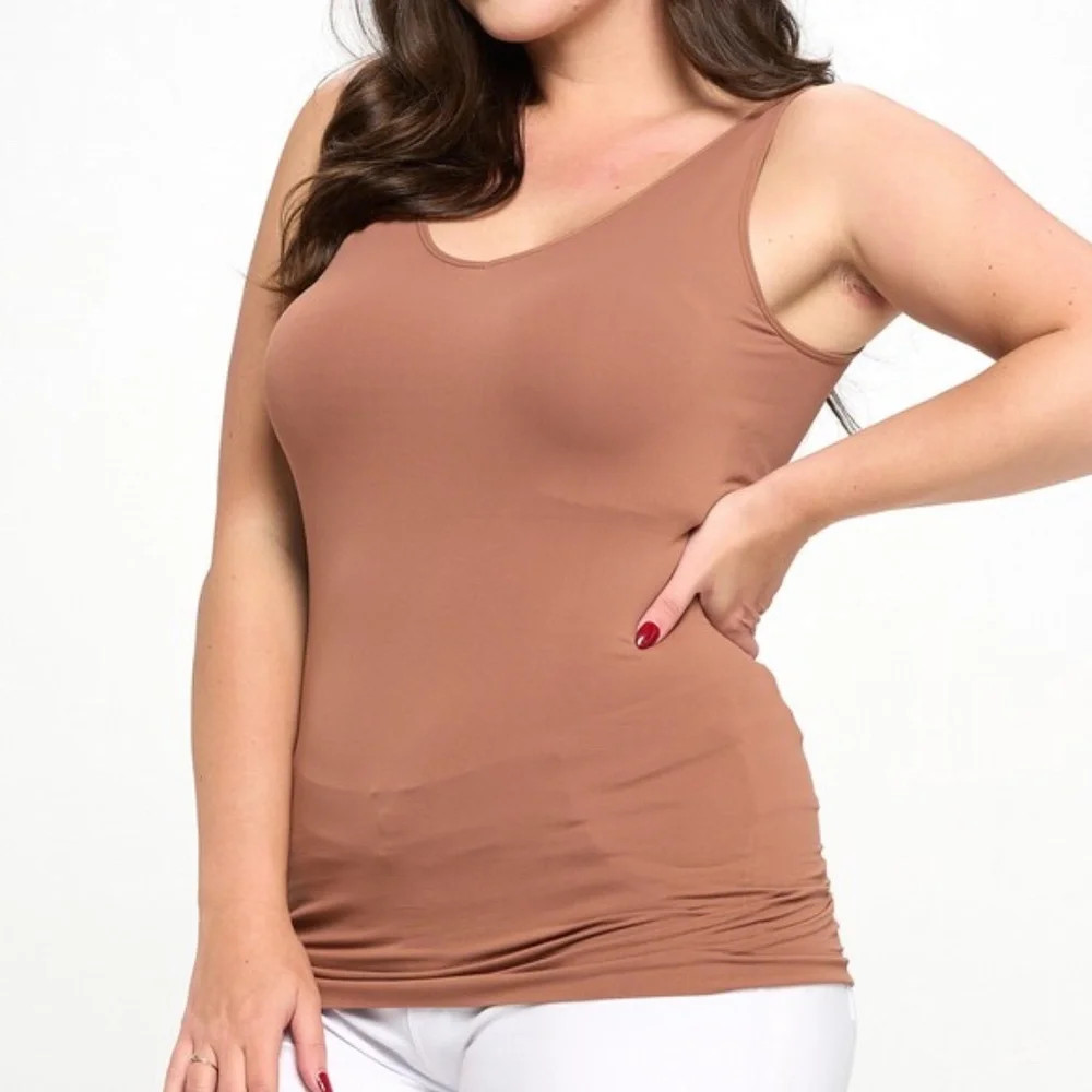 Plus Yelete Mocha V or U Neckline Reversible Seamless Tank