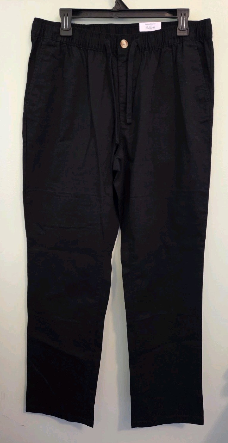 George Men’s MEDIUM 32-34 Weekend Pull-On Chino Pants BLACK Stretch Waist #21426