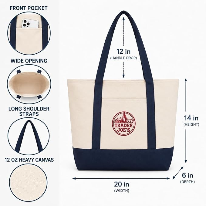 🛍️Trader Joe’s Large Canvas Tote Bag👜 ✨BRAND NEW WITH TAG✨