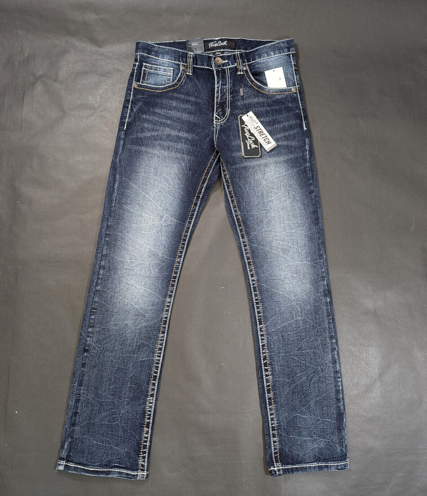 True Luck Men’s Classic Stretch Bootcut Jeans Pants 30×30 36×32 34×30 Stitch