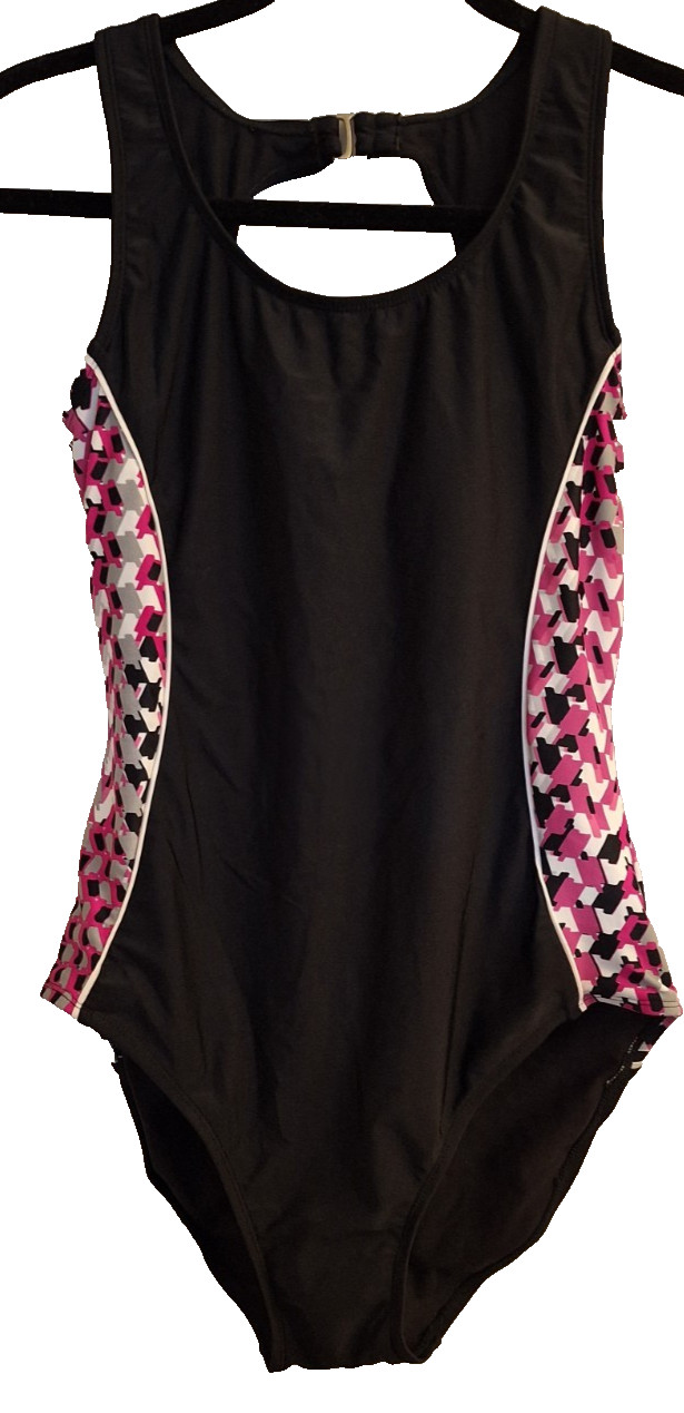 Catalina Swimsuit One Piece Size L Black Pink Geometric Side Panels B/I Bra New