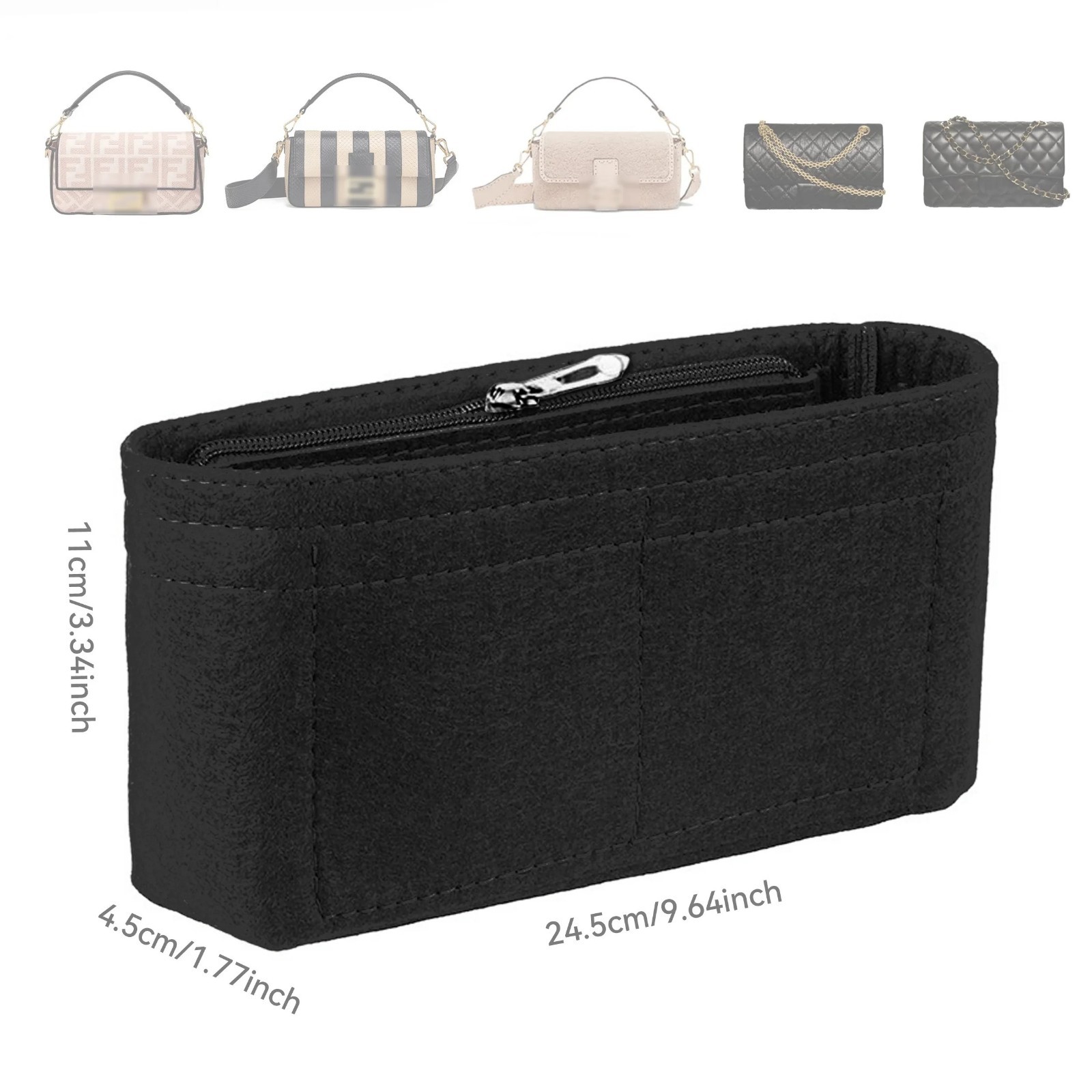 Felt Bag Organizer Insert with Zipper Multi Pocket Purse Liner Handbag Organizer
