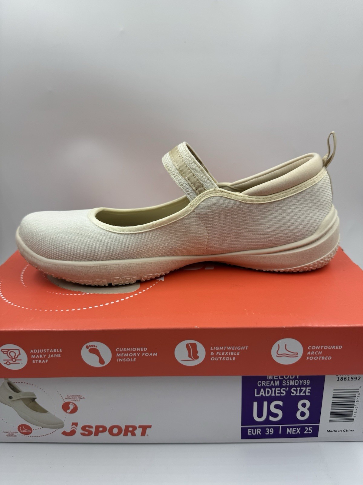 Jsport Womens Shoes Beige Mary Jane Memory Foam Contoured Arch Lightweight 8