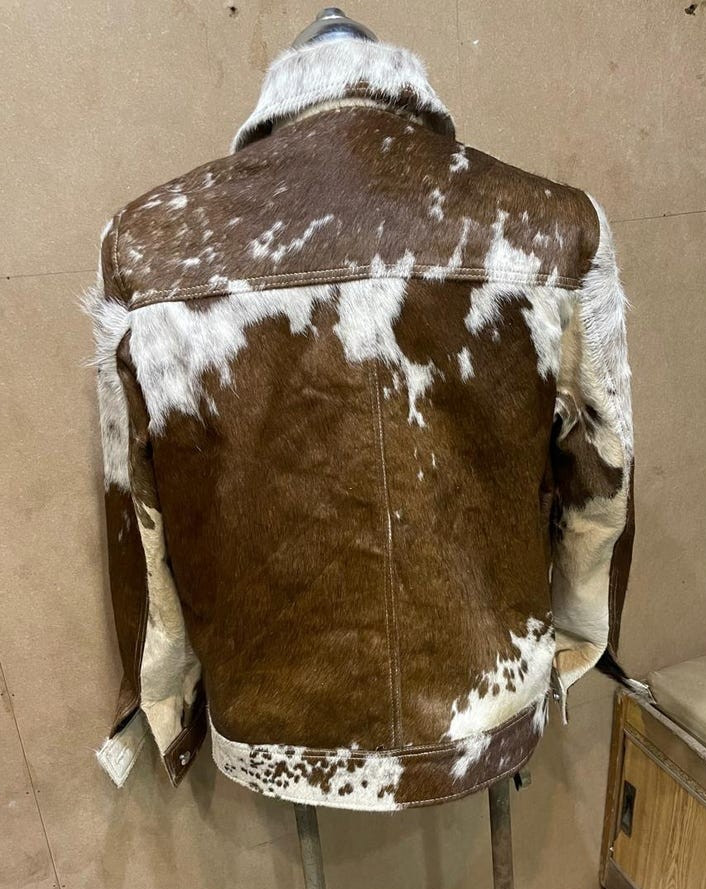 Men’s Genuine Cowhide Hair-On Leather Jacket -Natural Cow Skin Pattern Coat Gift