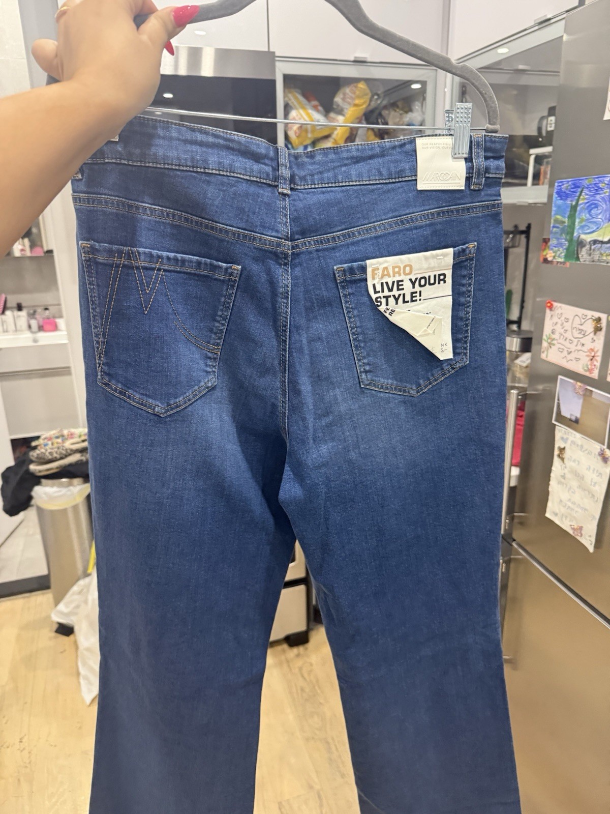 Marc Cain Blue Denim Straight Jeans N 6 Regular Rise 5-Pocket Button Logo