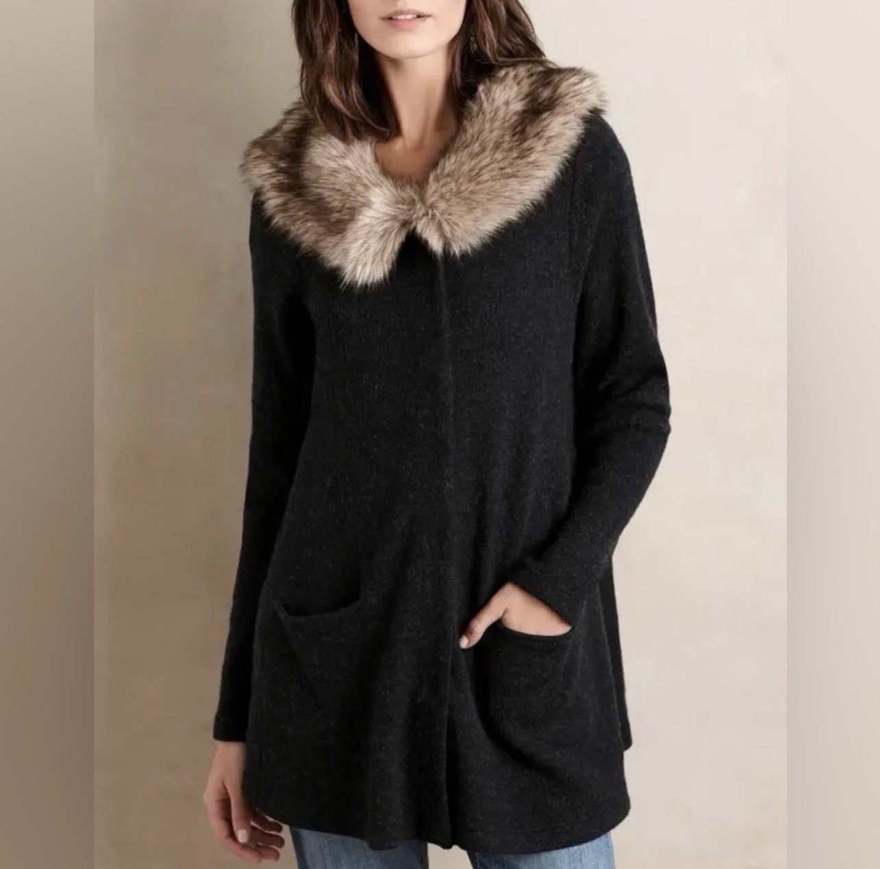 Anthropologie Moth Heathered Slate Sweater Coat Dark Charcoal Gray Size M